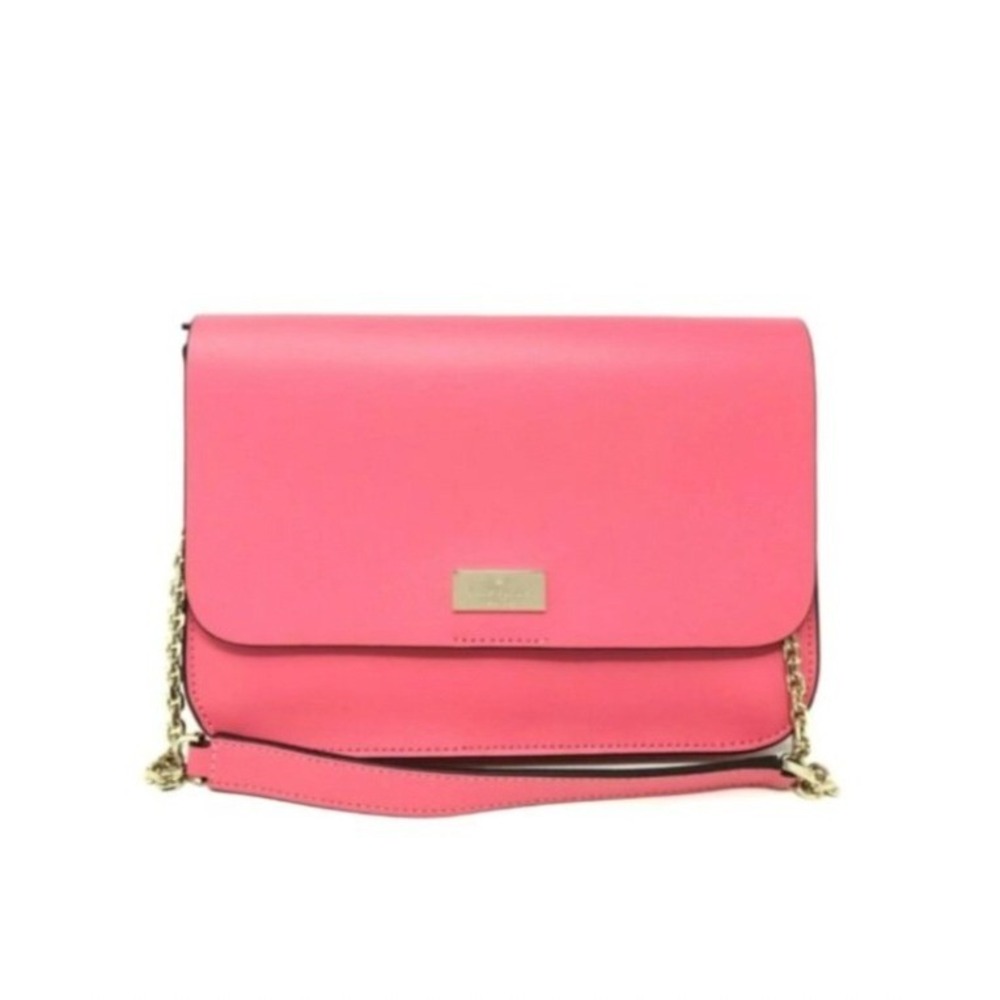 Kate Spade New York Pink Leather Shoulder Bag Gold Chain Flap Crossbody Preppy